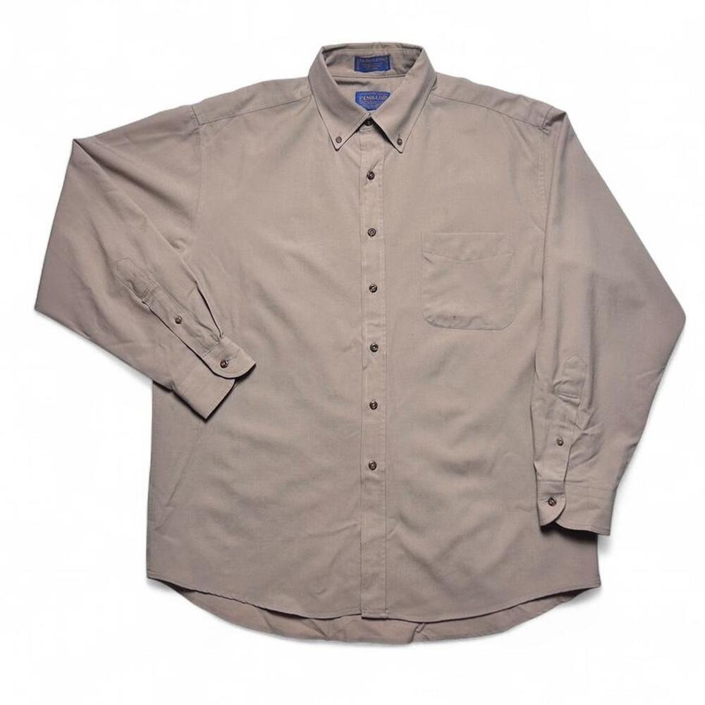 Sir Pendleton Brown Tan Fine Worsted Virgin Wool Button Shirt Large